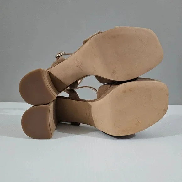 Kate Spade Delphi Platform Sandal Womens 10 Tan Suede Ankle Strap Block Heel - Picture 10 of 12